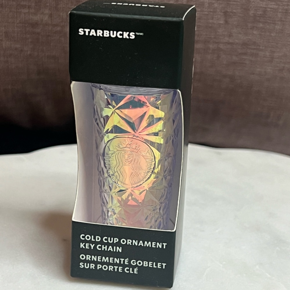 NEW Starbucks Cold Cup Ornament Keychain Iridescent Prism Tumbler 2023
